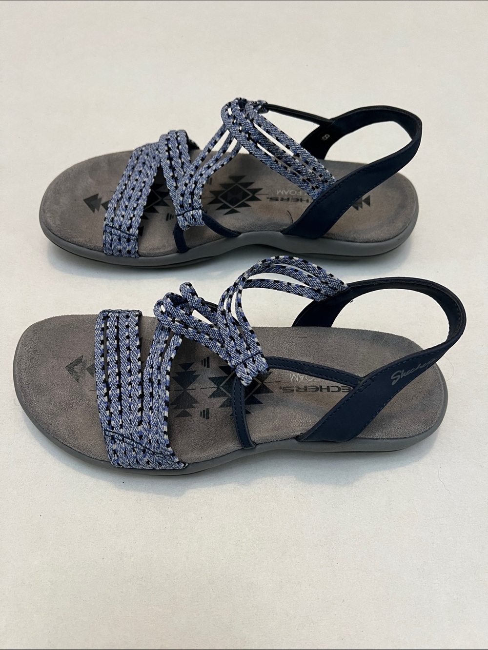 SKETCHERS MEMORY FOAM BLUE STRAPPY CASUAL  COMFORTABLE SANDALS SIZE 8